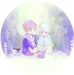  bad_id bad_pixiv_id book brown_hair capelet child green_eyes hacho mikleo_(tales) multiple_boys purple_eyes shoes shorts sitting sorey_(tales) tales_of_(series) tales_of_zestiria white_hair younger 