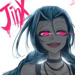  1girl blue_eyes braid jinx_(league_of_legends) league_of_legends pink_eyes solo usagi_hakase 