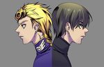  bad_id bad_pixiv_id black_hair blonde_hair dual_persona giorno_giovanna green_eyes haruno_shiobana jojo_no_kimyou_na_bouken karasumaru_emu multiple_boys profile 