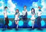  3boys black_eyes black_hair blonde_hair blue_eyes blue_hair brown_hair dress hiradaira_chisaki isaki_kaname kihara_tsumugu long_hair long_legs mukaido_manaka multiple_boys multiple_girls nagi_no_asukara pole sailor_collar sailor_dress sakishima_hikari sawori_(katherine9) school_uniform serafuku short_hair side_ponytail sitting standing 