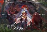  claws clothing fangs female hair heels horn lingerie manticore monster monster_girl pixiv_fantasia weapon 