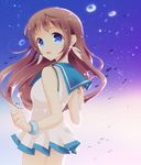  blue_eyes brown_hair dress long_hair mineko mukaido_manaka nagi_no_asukara sailor_dress school_uniform scrunchie serafuku 