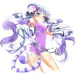  animal_print bare_shoulders black_hair blue_eyes bra-cky chinese_clothes claws double_bun hair_ornament hairclip haku_(p&amp;d) long_hair multicolored_hair puzzle_&amp;_dragons simple_background solo tail tiger_print tiger_tail white_background white_hair 