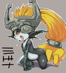  all_fours belly blush breasts drooling fang helmet hobby_(kento) imp long_hair midna navel no_nipples nude one_eye_covered orange_hair pointy_ears prehensile_hair red_eyes saliva small_breasts solo the_legend_of_zelda the_legend_of_zelda:_twilight_princess tongue tongue_out 