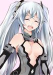  :d bangs bare_shoulders black_heart blush breasts cleavage closed_eyes crossed_bangs kami_jigen_game_neptune_v long_hair md5_mismatch medium_breasts neptune_(series) open_mouth smile solo suishin_tenra twintails upper_body white_hair 