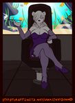  bare_shoulders bear breasts castbound cigarette cleavage clothed clothing female fish five_fingers hair legwear mammal marine polar_bear purple_eyes seductive sitting smoke solo stockings water white_hair 