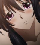  1girl black_hair high_school_dxd highres himejima_akeno long_hair purple_eyes solo stitched 