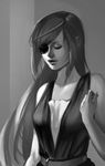  3four closed_eyes dress eyepatch greyscale infinite_stratos laura_bodewig lips long_hair monochrome nose solo very_long_hair 
