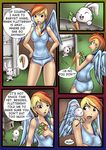  ! angel_(mlp) breasts butt carrot cleavage clothed clothing comic cutie_mark dakuroihoshi dialog erect_nipples female fridge friendship_is_magic hair human humanized lagomorph looking_at_viewer mammal multi-colored_hair my_little_pony nipples open_mouth rabbit rainbow_dash_(mlp) rainbow_hair rope shorts teeth text tongue whiskers wings 