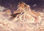  clouds crying hatsune_miku long_hair ribbons skirt sky tangjinhang tears twintails vocaloid white_hair yellow_eyes 