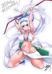  :o armpits blush bow breasts c.r. cameltoe champuru cleavage hair_bow high_ponytail large_breasts long_hair looking_at_viewer majikina_mina navel panties ponytail samurai_spirits shiny shiny_skin side-tie_panties skindentation snk thighs underwear very_long_hair white_hair 