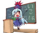  blue_dress book chalkboard chibi dress hat kamishirasawa_keine lectern long_hair neckerchief one_eye_closed open_mouth podium red_eyes shinapuu silver_hair solo stick touhou very_long_hair 