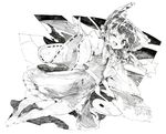  armpits ascot bow colored_pencil_(medium) detached_sleeves graphite_(medium) greyscale hair_bow hair_tubes hakurei_reimu highres long_sleeves looking_at_viewer monochrome one_eye_closed open_mouth oshake outstretched_arm shirt skirt skirt_set smile solo star touhou traditional_media wide_sleeves yin_yang 
