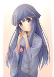  akatsuki_(log_horizon) blush flower hair_down japanese_clothes kimono lambchoperman log_horizon long_hair purple_eyes purple_hair smile solo star 