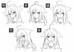  ahoge angry bare_shoulders blush character_sheet closed_mouth crying crying_with_eyes_open expressions eyebrows_visible_through_hair greyscale hair_flaps hair_over_one_eye jewelry long_hair looking_away looking_down makura_tea monochrome motion_lines multiple_views necklace off_shoulder parted_lips pixiv_fantasia pixiv_fantasia_fallen_kings sad simple_background smile teardrop tears translation_request upper_body white_background 