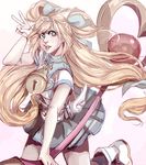  alternate_eye_color bell blazblue blonde_hair blue_eyes boots heart heart-shaped_pupils long_hair magical_girl mini_wings platinum_the_trinity quad_tails simonadventure skirt solo symbol-shaped_pupils v wand 