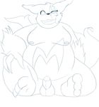  balls chubby claws erection grin hindpaw humanoid_penis male monochrome moobs nintendo one_eye_closed paws penis pok&#233;mon pok&eacute;mon sitting solo teeth video_games wink zangoose 