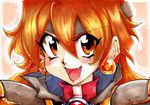  :d artist_name blush earrings fang hair_between_eyes headband jewelry lina_inverse md5_mismatch open_mouth orange_hair slayers smile solo tama!_(lazyturtle) traditional_media v-shaped_eyebrows watermark 
