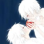  1girl apple ayanami_rei food fruit holding holding_food holding_fruit nagisa_kaworu neon_genesis_evangelion yoshimiko 