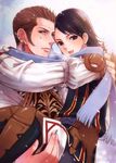  2boys balflear balthier belt brown_hair carrying child clothed cute final_fantasy final_fantasy_xii holding hug larsa larsa_ferrinas_solidor male male_focus multiple_boys pteruges scarf snow trap vest yaoi 