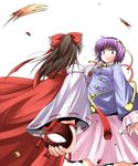  bad_end bow brown_hair detached_sleeves eyeball hair_bow hair_ornament hairband hakurei_reimu heart komeiji_satori long_hair multiple_girls pink_eyes pink_hair pink_skirt ponytail purple_eyes purple_hair ribbon ripping short_hair skirt sleeves_past_wrists third_eye touhou tsuzuri_(tuzuri) violence 