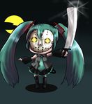  detached_sleeves friday_the_13th green_hair hatsune_miku hockey_mask jason_voorhees kizinori long_hair machete necktie parody skirt solo twintails very_long_hair vocaloid weapon 