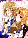  blonde_hair green_eyes hazuki_kasane highres horn hoshiguma_yuugi mizuhashi_parsee multiple_girls star touhou yuri 