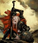  absurdres armor blonde_hair cape fcp highres long_hair original shield solo sword thighhighs weapon 