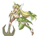  blonde_hair blue_eyes blush gloves green_legwear helmet kuma_teikoku long_hair low-tied_long_hair polearm ribbon riesz seiken_densetsu seiken_densetsu_3 thighhighs very_long_hair weapon winged_helmet 