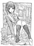  absurdres bad_id bad_pixiv_id genderswap genderswap_(mtf) greyscale highres juice_box kyonko monochrome nobita sitting sketch solo suzumiya_haruhi_no_yuuutsu 