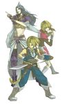  2boys blonde_hair brother_and_sister brothers coko dual_wielding final_fantasy final_fantasy_ix green_eyes highres holding knife kuja mikoto_(ff9) multiple_boys siblings tail zidane_tribal 