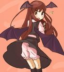  artist_request ass bat_wings bloomers blush head_wings kneehighs koakuma long_hair skirt skirt_lift socks solo touhou underwear wings 