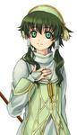  green_eyes green_hair hair_tubes ion long_hair lowres male_focus short_hair_with_long_locks sidelocks smile solo staff tales_of_(series) tales_of_the_abyss touichi_yuuto 