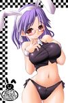  animal_ears blush breasts bunny_ears copyright_request glasses large_breasts midriff navel purple_hair red_eyes solo tonpuu 