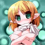  blonde_hair blush breast_hold breasts covering green_eyes lowres medium_breasts miuku_(marine_sapphire) mizuhashi_parsee nude solo tears touhou 