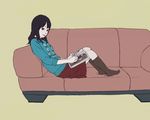  black_eyes black_hair magazine original sitting socks solo taxi_(artist) 