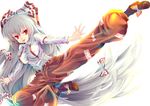  fujiwara_no_mokou long_hair simple_background solo suspenders teruru touhou 