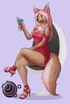  alcohol beverage breasts canine diadorin female hair mammal open_mouth pink_hair solo wine wolf 