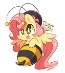  antennae arthropod bee bee_costue costume english_text equine female fluttershy_(mlp) friendship_is_magic green_eyes hair horse insect label lifeloser mammal my_little_pony pegasus pink_hair plain_background pony smile solo text white_background wings 