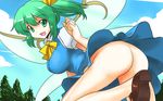  ass breasts daiyousei fairy_wings green_eyes green_hair large_breasts looking_at_viewer mono_(moiky) no_panties open_mouth side_ponytail smile solo touhou wings 