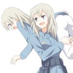  aurora_e_juutilainen bad_id bad_pixiv_id blonde_hair blue_eyes carrying carrying_over_shoulder eila_ilmatar_juutilainen kisetsu military military_uniform multiple_girls open_mouth pantyhose siblings sisters strike_witches uniform world_witches_series 