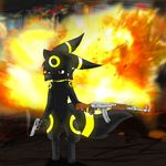  eevee eeveelution explosion fur gun nintendo open_eyes pok&#233;mon pok&eacute;mon ranged_weapon red_eyes senz smoke umbreon video_games weapon 