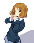  blazer brown_eyes brown_hair hair_ornament hairclip hirasawa_yui jacket k-on! pleated_skirt s.o_chin sakuragaoka_high_school_uniform school_uniform skirt solo steepled_fingers 