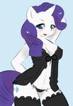  anthro anthrofied blue_background blue_eyes blush breasts cleavage clothed clothing cutie_mark equine female friendship_is_magic hair horn horse legwear mammal my_little_pony open_mouth panties plain_background pony pose purple_hair rainbowclops rarity_(mlp) solo stockings underwear unicorn white_body 