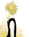  bad_id bad_pixiv_id blonde_hair brown_hair iko_(i-my-16) katekyo_hitman_reborn! male_focus profile sawada_tsunayoshi shirt solo spiked_hair standing tears vest 