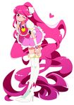  absurdly_long_hair aino_megumi bad_id bad_pixiv_id boots bow cure_lovely full_body hair_ornament happinesscharge_precure! heart karabako long_hair magical_girl one_eye_closed pink_bow pink_eyes pink_hair ponytail precure smile solo very_long_hair wide_ponytail 
