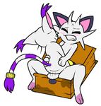  anal anthro balls box cowgirl cowgirl_position cyanzangoose digimon duo feline gatomon male mammal meowth nintendo on_top plain_background plushie pok&#233;mon sex straddling teeth video_games white_background 