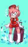  amy_rose blue_background blush female gloves green_eyes hedgehog mammal plain_background sega sonic_(series) stewardess sugai suitcase 