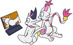  animal_genitalia anthro anus balls barbs computer cyanzangoose digimon feline feline_penis gatomon gay male mammal meowth nintendo oral penis pink_penis plain_background pok&#233;mon pornography rimming video_games white_background 