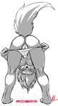  anthro bent_over breasts butt canine female looking_at_viewer mammal monkeyxflash monochrome presenting presenting_hindquarters pussy smile solo under_boob 